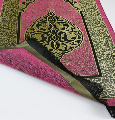 Modefa Prayer Rug Purple Islamic Ottoman Chenille Prayer Mat Gift Box Set - With Quran, Prayer Beads, & Car Hanger - Pink