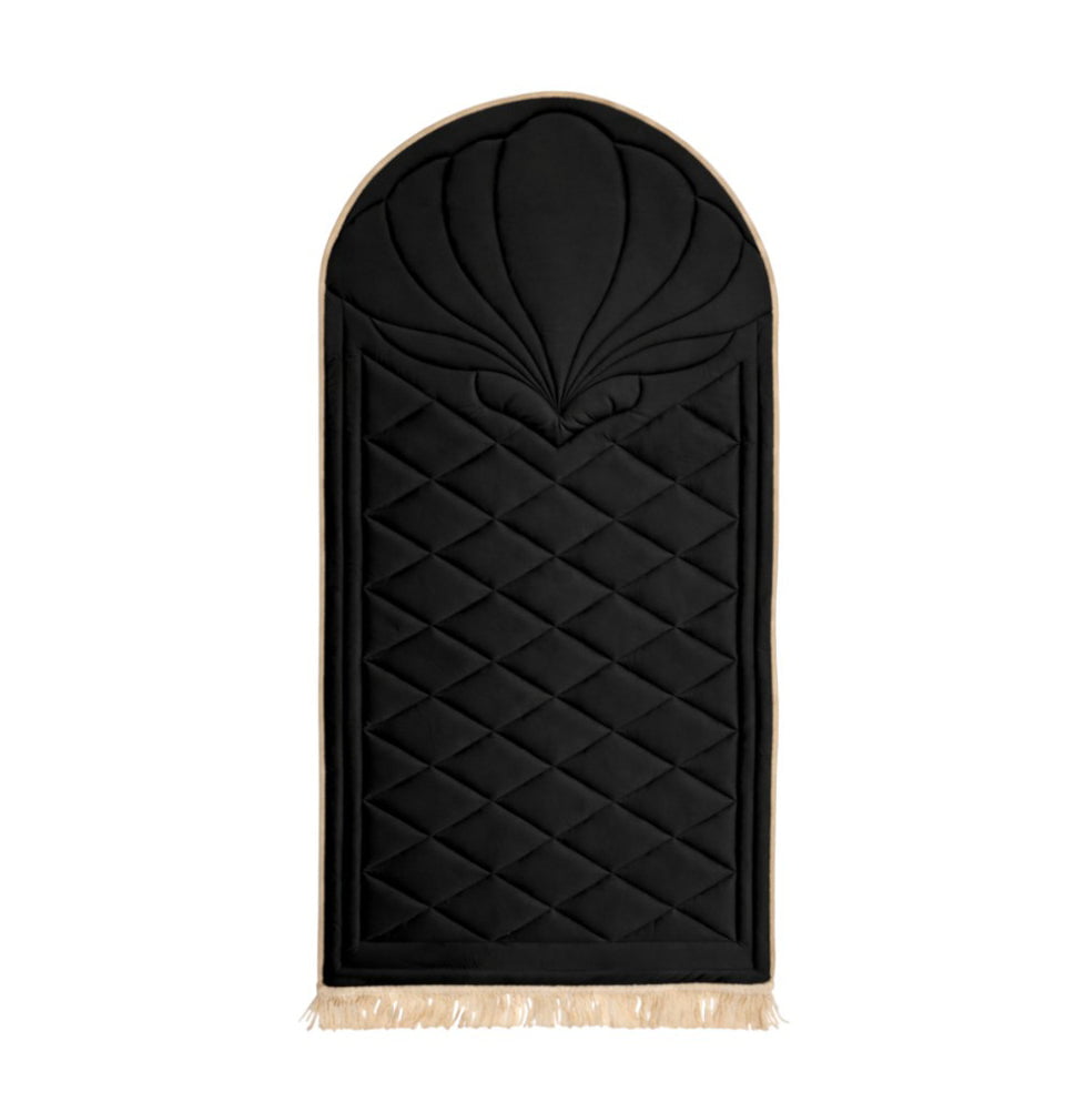 Quilted Foldable Foam Velvet Prayer Rug Safaa - Black