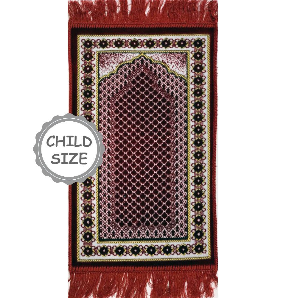 Modefa Prayer Rug Red 2 Child Velvet Islamic Prayer Rug - Red with Geometric Border