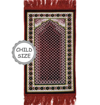 Modefa Prayer Rug Red 2 Child Velvet Islamic Prayer Rug - Red with Geometric Border