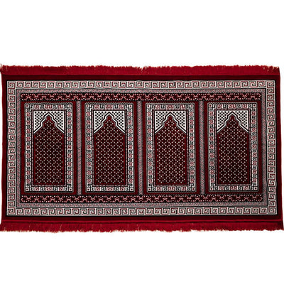 Modefa Prayer Rug Red - 4 Person Wide 4 Person Velvet Islamic Prayer Rug - Geometric Dotted Arch Red