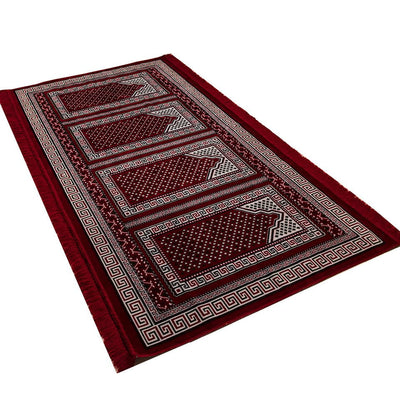 Modefa Prayer Rug Red - 4 Person Wide 4 Person Velvet Islamic Prayer Rug - Geometric Dotted Arch Red