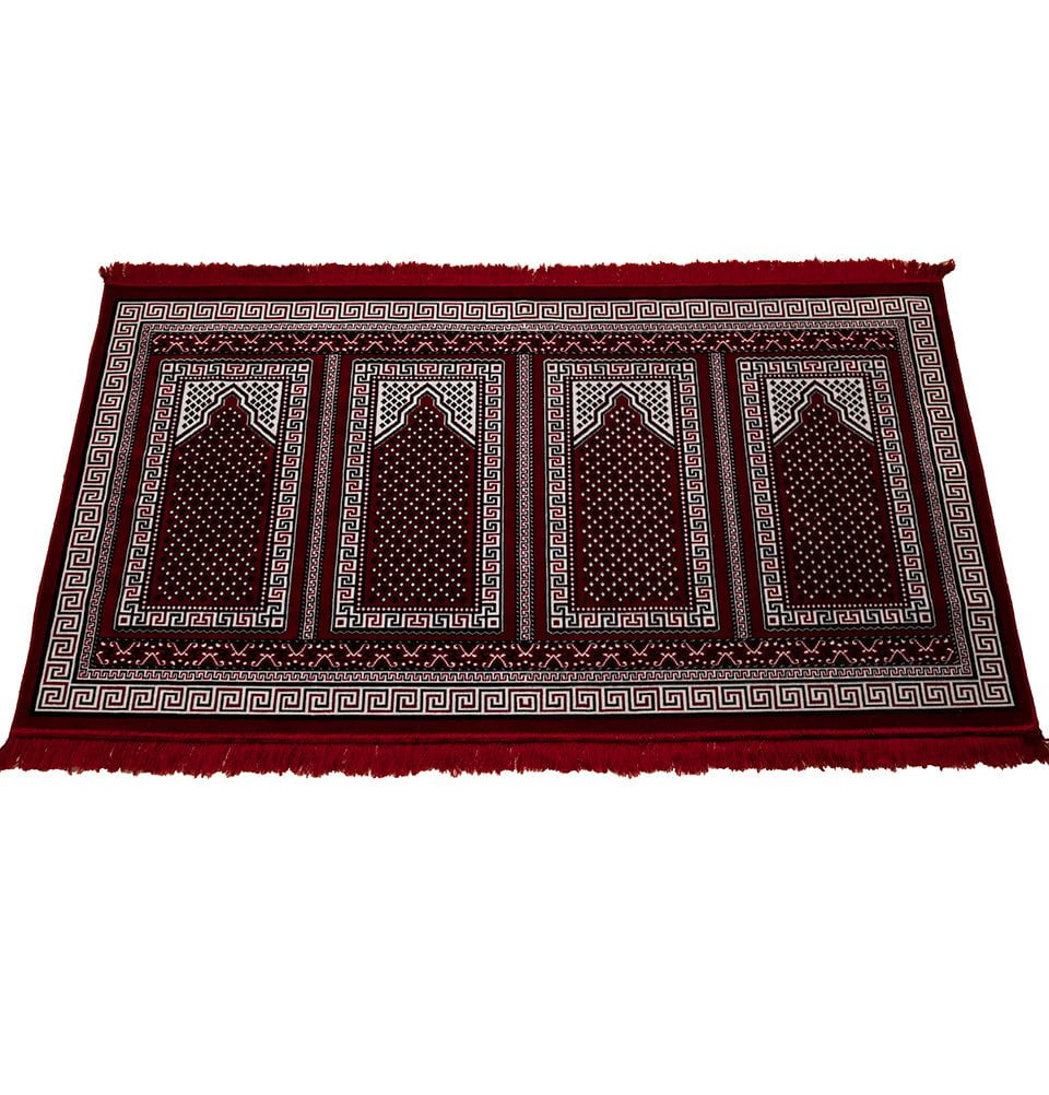 Modefa Prayer Rug Red - 4 Person Wide 4 Person Velvet Islamic Prayer Rug - Geometric Dotted Arch Red