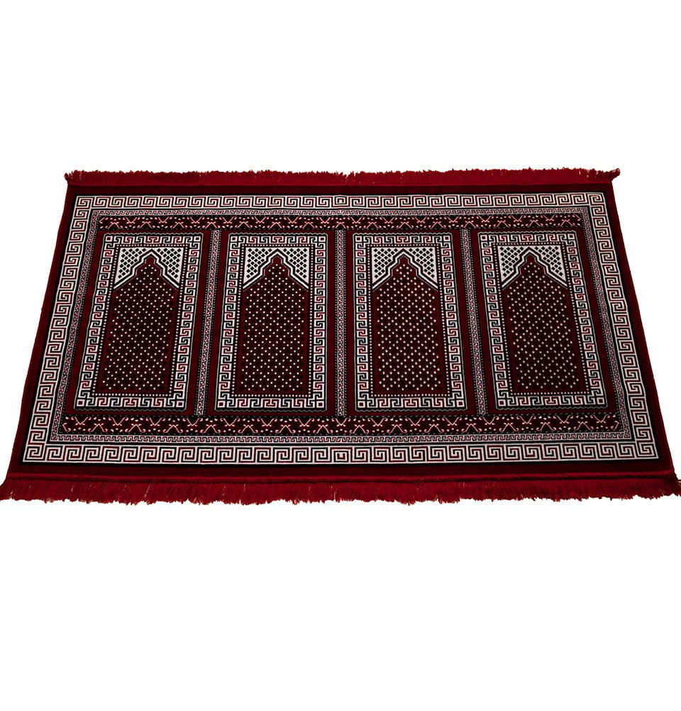 Modefa Prayer Rug Red - 4 Person Wide 4 Person Velvet Islamic Prayer Rug - Geometric Dotted Arch Red