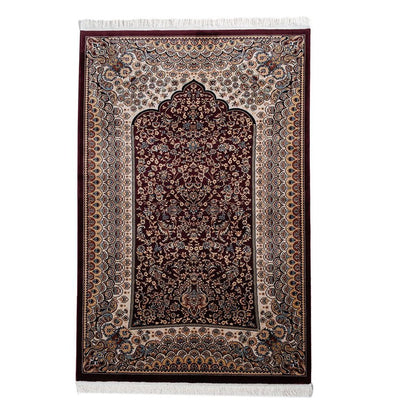 Modefa Prayer Rug Red Beige Lale Luxury Velvet Carpet Islamic Prayer Rug - Red Beige