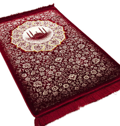 Modefa Prayer Rug Red Eid Mubarak Gift Bag Set with Prayer Mat, Prayer Beads, Car Hanger, & Rollerball Perfume - Red