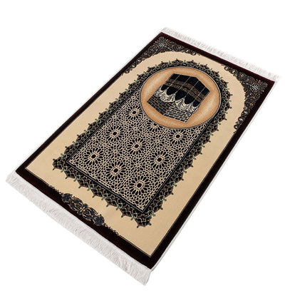 Modefa Prayer Rug Red Erguvan Luxury Kilim Velvet Carpet Islamic Prayer Rug - Kaba Black & Red