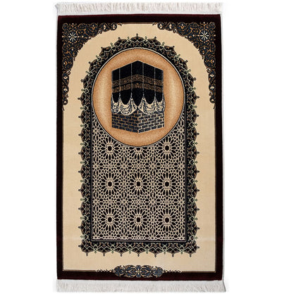 Modefa Prayer Rug Red Erguvan Luxury Kilim Velvet Carpet Islamic Prayer Rug - Kaba Black & Red