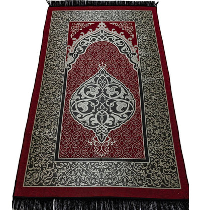 Modefa Prayer Rug Red Gift Set - Prayer Rug, Dua Book and Prayer Beads in Satin Bag - Red