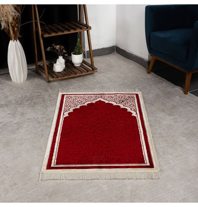 Modefa Prayer Rug Red Hidaya Plush Islamic Prayer Rugs - Red