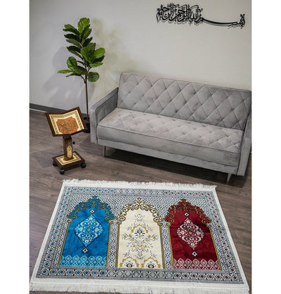 Modefa Prayer Rug Red/Ivory/Blue Wide 3 Person Prayer Rug #17-11