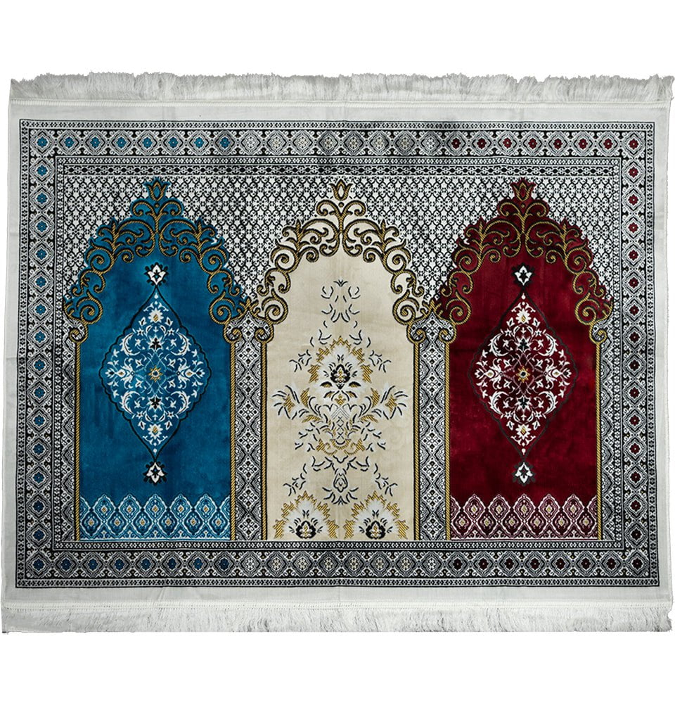 Modefa Prayer Rug Red/Ivory/Blue Wide 3 Person Prayer Rug #17-11