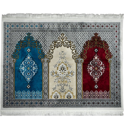 Modefa Prayer Rug Red/Ivory/Blue Wide 3 Person Prayer Rug #17-11