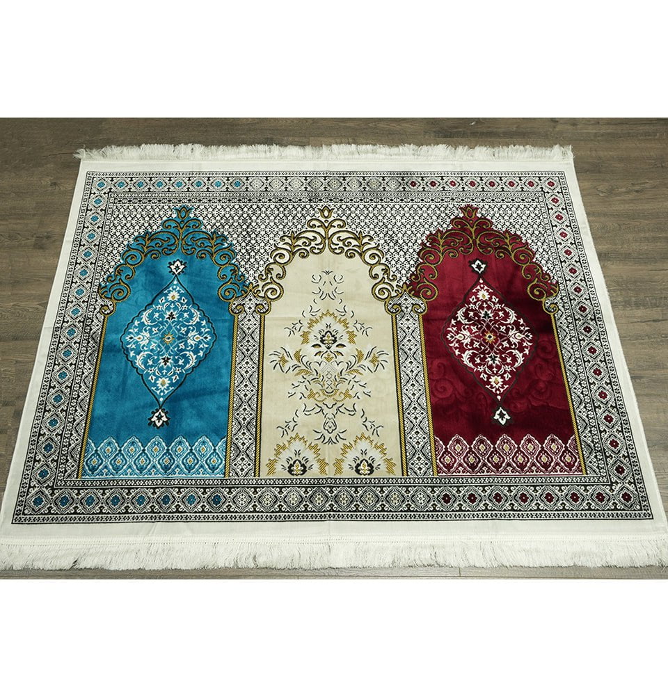Modefa Prayer Rug Red/Ivory/Blue Wide 3 Person Prayer Rug #17-11