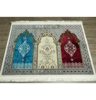 Modefa Prayer Rug Red/Ivory/Blue Wide 3 Person Prayer Rug #17-11