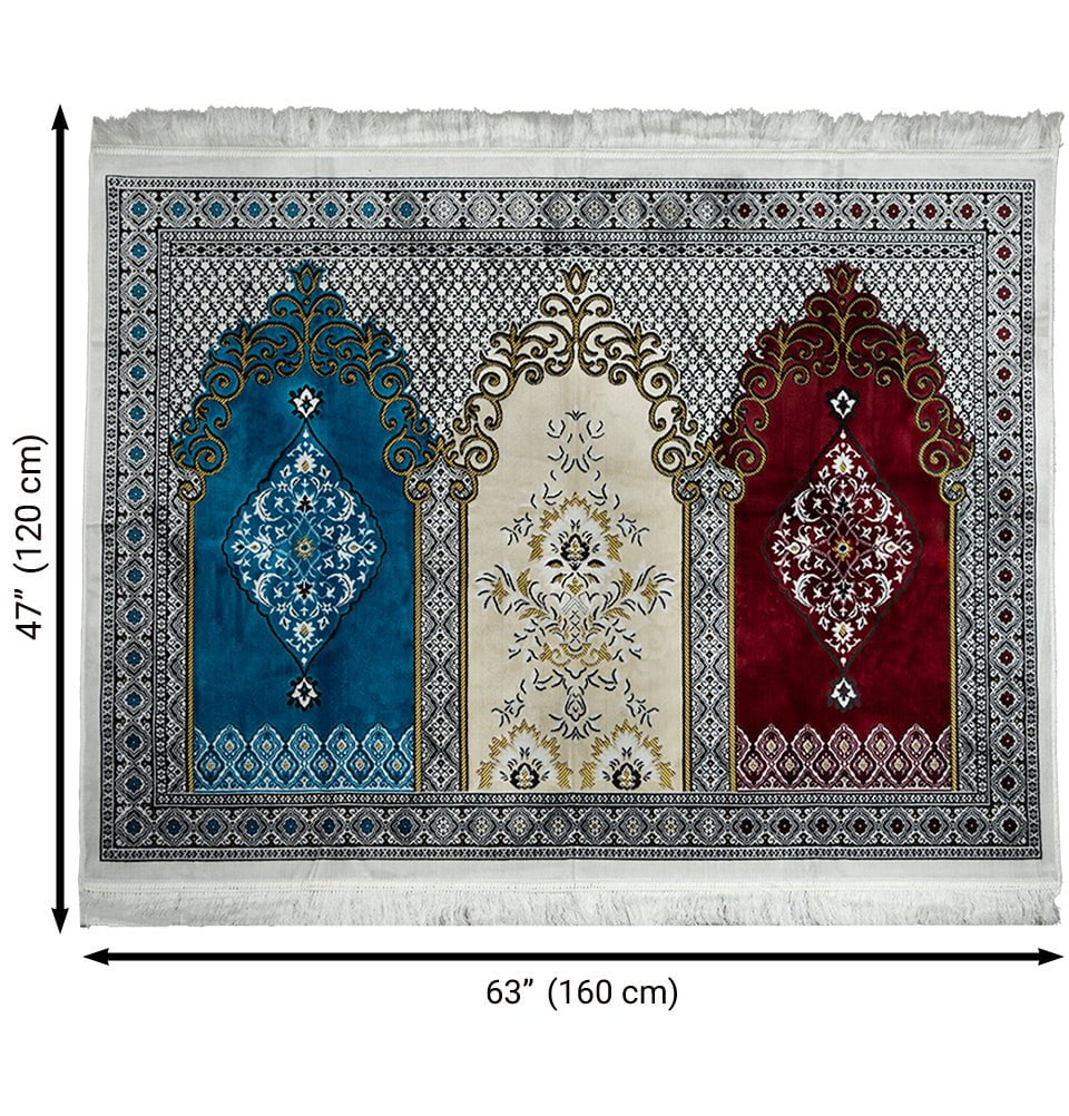 Modefa Prayer Rug Red/Ivory/Blue Wide 3 Person Prayer Rug #17-11