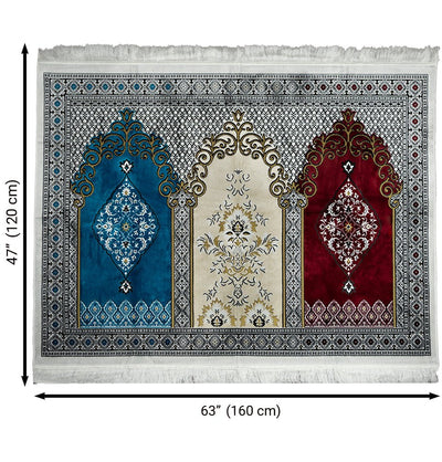 Modefa Prayer Rug Red/Ivory/Blue Wide 3 Person Prayer Rug #17-11