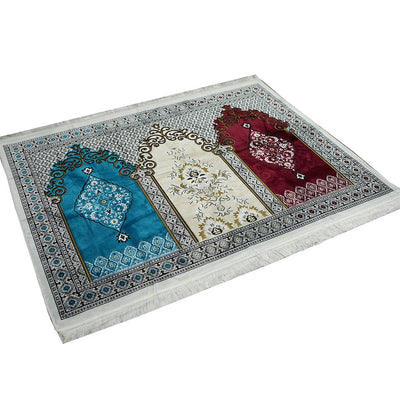 Modefa Prayer Rug Red/Ivory/Blue Wide 3 Person Prayer Rug #17-11