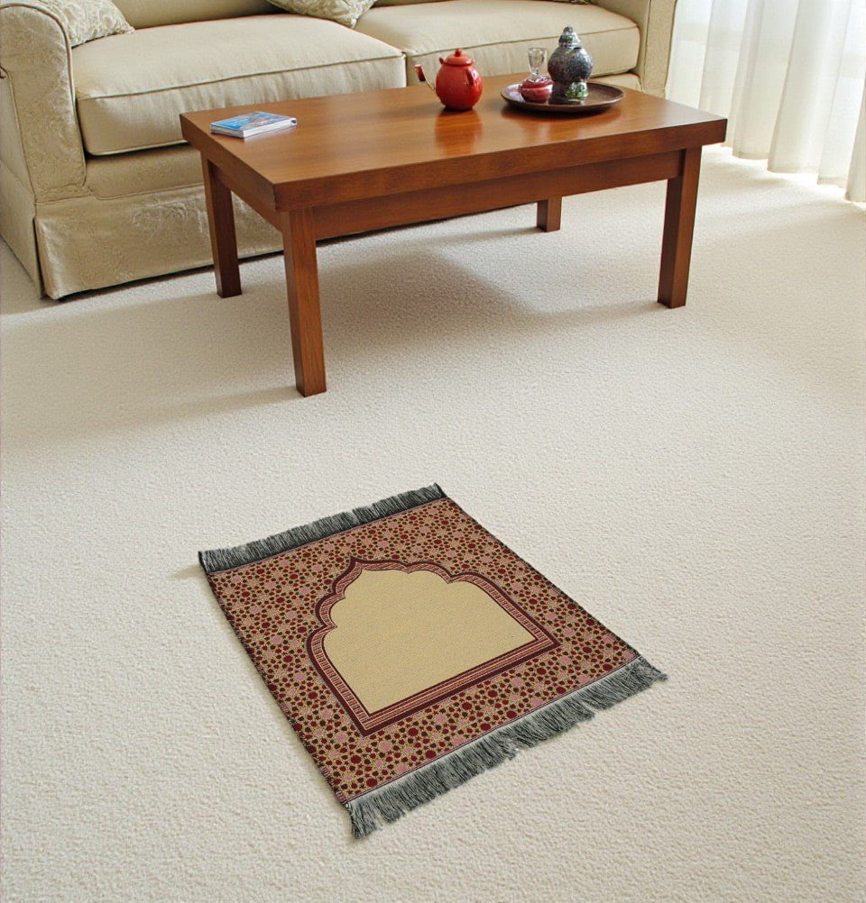 Modefa Prayer Rug Red Mini Cotton Woven Travel Islamic Prayer Mat - Mihrab Red