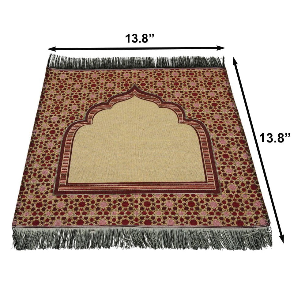 Modefa Prayer Rug Red Mini Cotton Woven Travel Islamic Prayer Mat - Mihrab Red