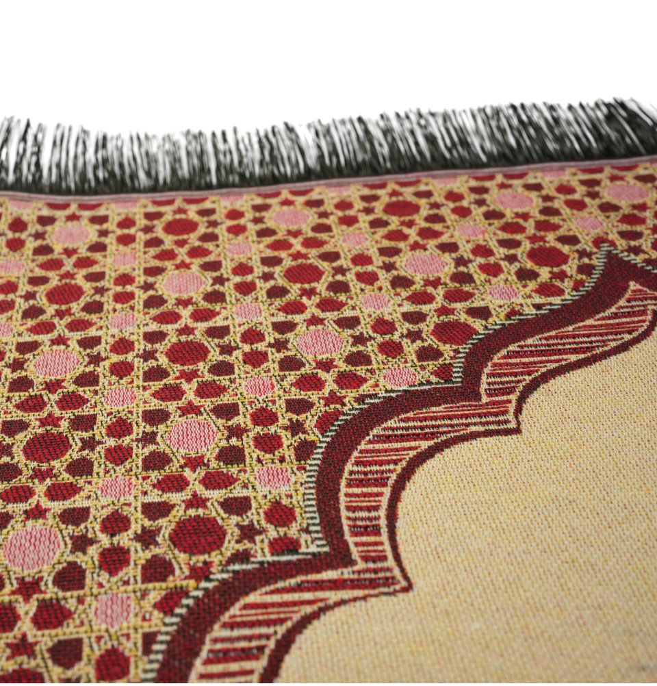 Modefa Prayer Rug Red Mini Cotton Woven Travel Islamic Prayer Rug - Mihrab Red