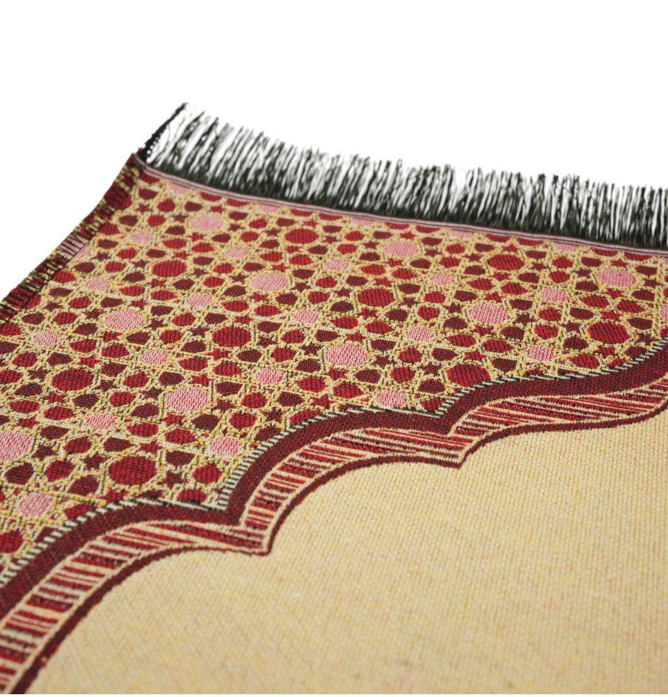 Modefa Prayer Rug Red Mini Cotton Woven Travel Islamic Prayer Rug - Mihrab Red