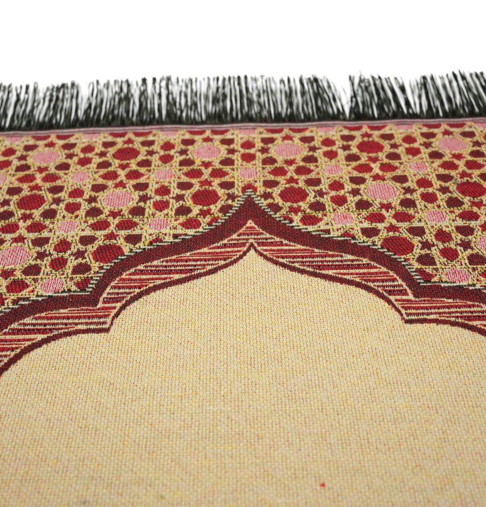 Modefa Prayer Rug Red Mini Cotton Woven Travel Islamic Prayer Rug - Mihrab Red