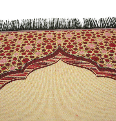 Modefa Prayer Rug Red Mini Cotton Woven Travel Islamic Prayer Rug - Mihrab Red