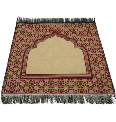 Modefa Prayer Rug Red Mini Cotton Woven Travel Islamic Prayer Rug - Mihrab Red