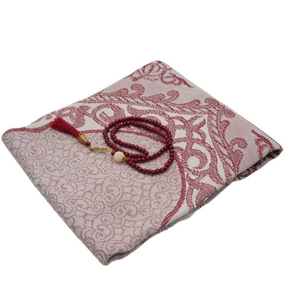 Modefa Prayer Rug Red Prayer Rug Gift Box Set - With Quran & Prayer Beads - Red