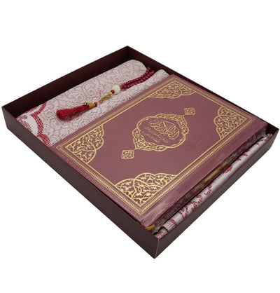 Modefa Prayer Rug Red Prayer Rug Gift Box Set - With Quran & Prayer Beads - Red