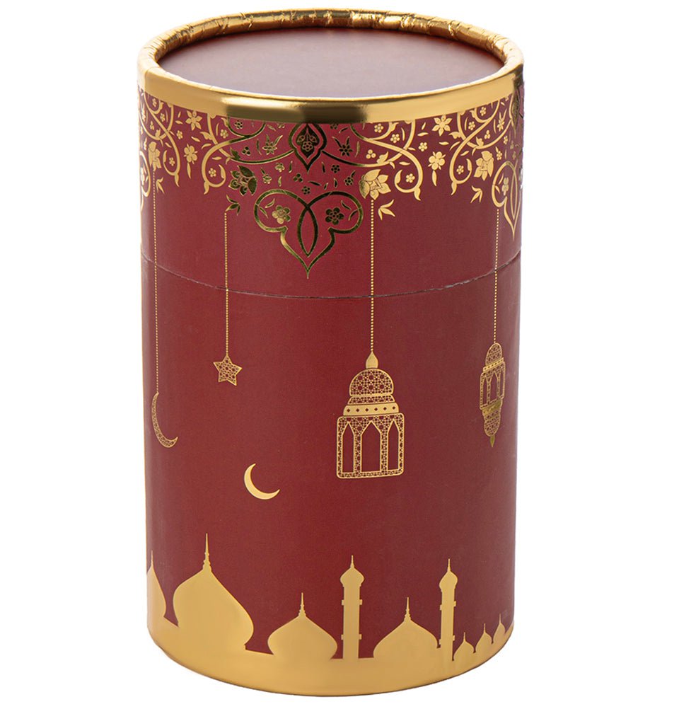 Modefa Prayer Rug Red Ramadan Lantern Cylinder Gift Box Set with Prayer Mat & Prayer Beads - Red