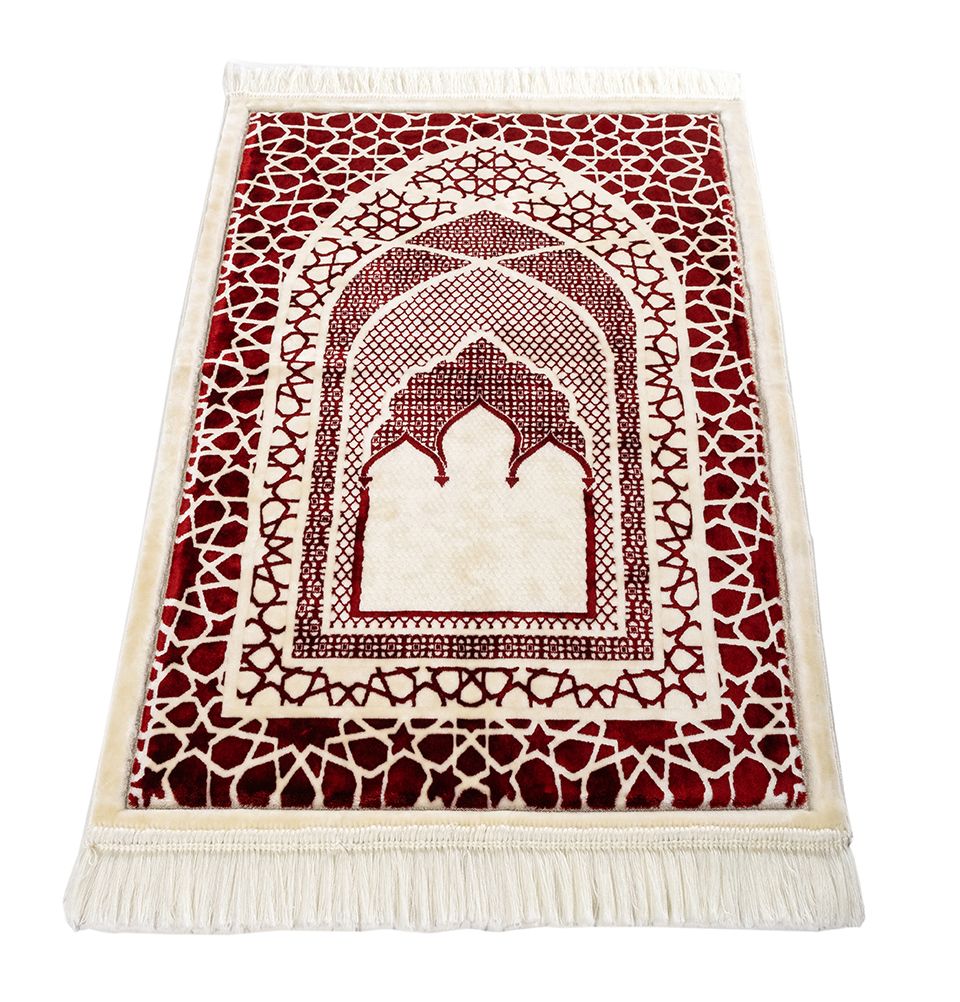 Modefa Prayer Rug Red Saray Plush Islamic Prayer Rug - Red