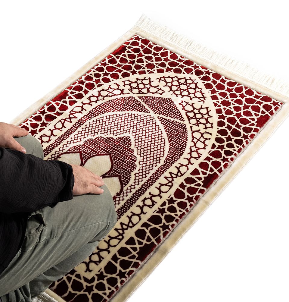 Modefa Prayer Rug Red Saray Plush Islamic Prayer Rug - Red