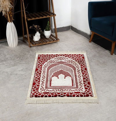 Modefa Prayer Rug Red Saray Plush Islamic Prayer Rug - Red