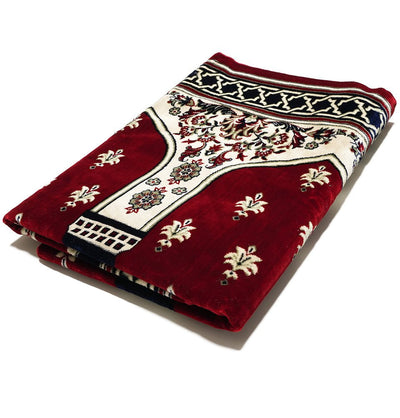 Modefa Prayer Rug Red Wide 5 Person Masjid Islamic Prayer Rug - Mihrab Red