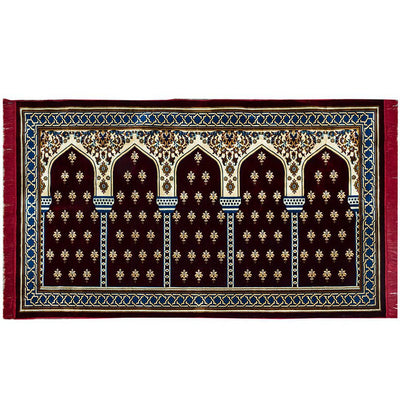 Modefa Prayer Rug Red Wide 5 Person Masjid Islamic Prayer Rug - Mihrab Red