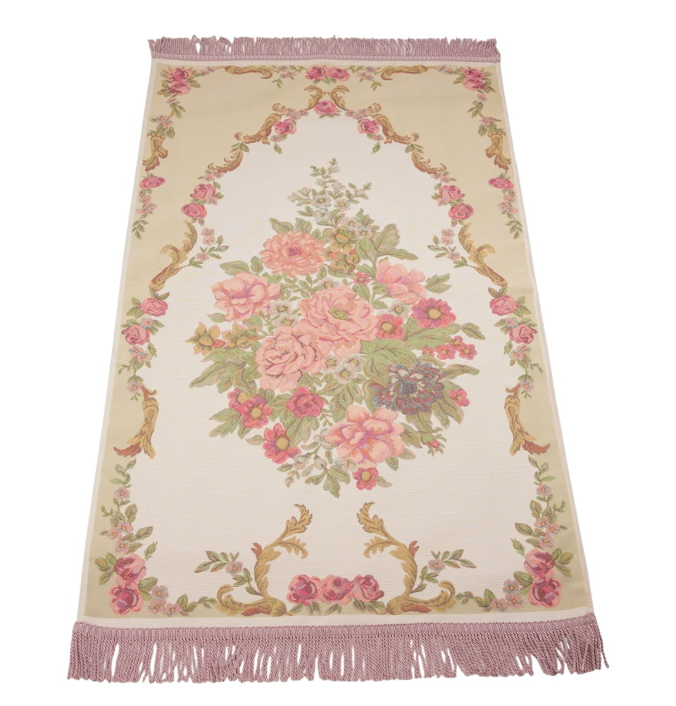 Modefa Prayer Rug Rose Beige Embroidered Rose Islamic Prayer Mat - Rose Beige