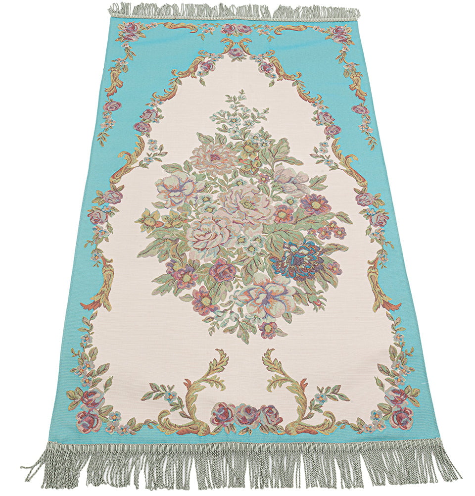 Modefa Prayer Rug Rose Blue Embroidered Rose Islamic Prayer Mat - Rose Blue