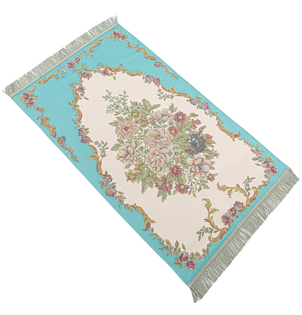 Modefa Prayer Rug Rose Blue Embroidered Rose Islamic Prayer Mat - Rose Blue
