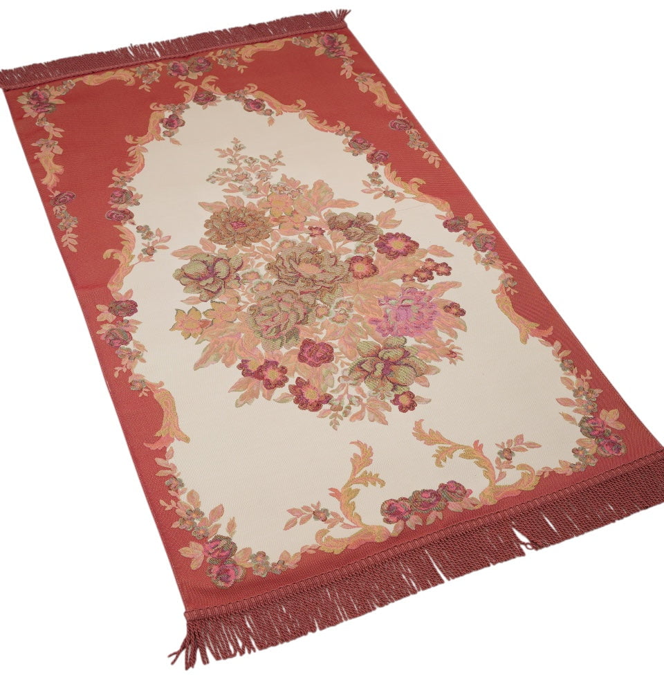 Modefa Prayer Rug Rose Red Embroidered Rose Islamic Prayer Mat - Rose Red
