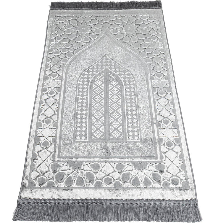 JORNAL STANDERD FURNITUREペルシャ絨毯133x200cm Luxury Velvet Islamic Prayer Rug Moroccan Star - Silver Grey