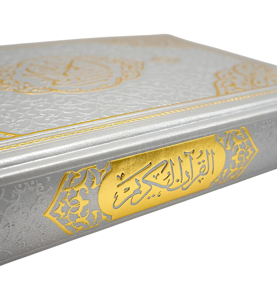 Modefa Prayer Rug Silver Prayer Rug Gift Box Set - With Quran in Arabic & Prayer Beads - Silver