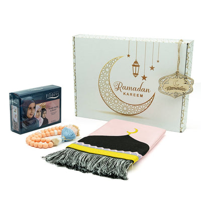 Modefa Prayer Rug Kids Ramadan Gift Box Set with Prayer Mat - Pink