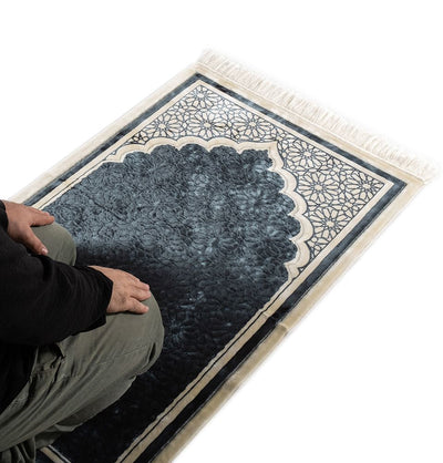 Modefa Prayer Rug Steel Blue Hidaya Plush Islamic Prayer Rugs - Steel Blue