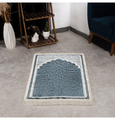 Modefa Prayer Rug Steel Blue Hidaya Plush Islamic Prayer Rugs - Steel Blue