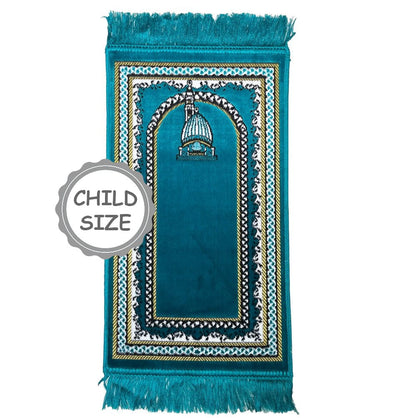 Modefa Prayer Rug Turquoise Child Velvet Islamic Prayer Rug - Turquoise with Dotted Border