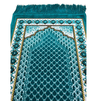 Modefa Prayer Rug Turquoise Child Velvet Islamic Prayer Rug - Turquoise with Geometric Border