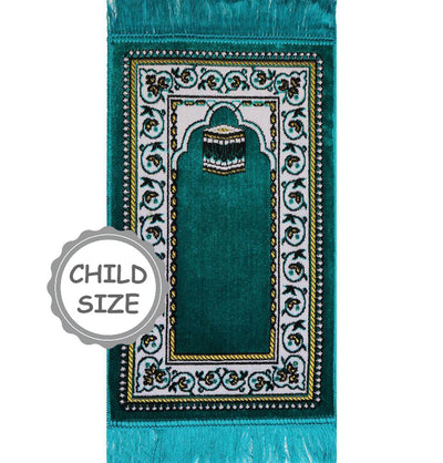 Modefa Prayer Rug Turquoise Child Velvet Islamic Prayer Rug - Turquoise with Kaba