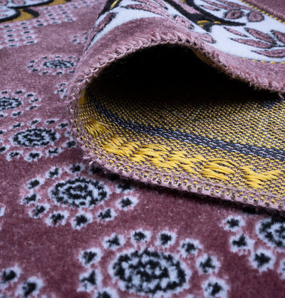 Modefa Prayer Rug Velvet Floral Daisy Arch Islamic Prayer Rug - Pink